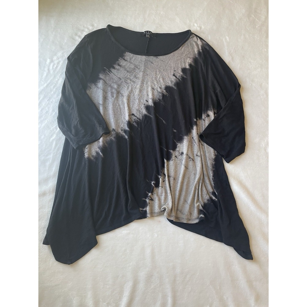 B.L.E.U‎ 3/4 Sleeve Scoop Neck Rhinestone Shirt Black & Tan Size 2X